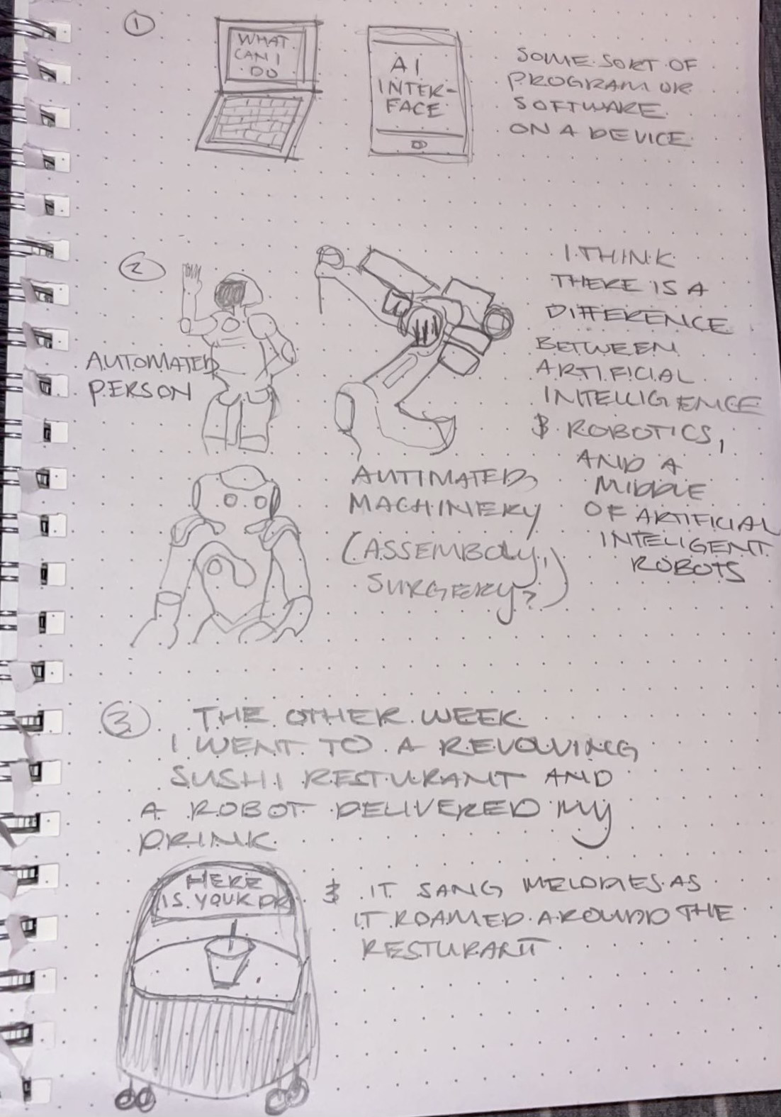 ※Lily's drawing — AI interface concepts and sushi restaurant robot